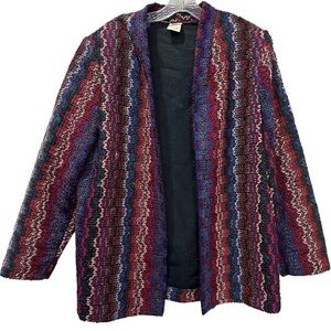 Vintage Large 38 Lady Graff Wool Mohair Chenille Woven Open Lined Sweater C